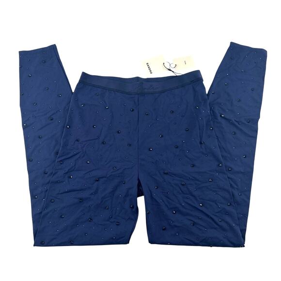 Sandro Women's Blue Marine Rhinestone Leggings Size 38 | Small - Picture 3 of 11